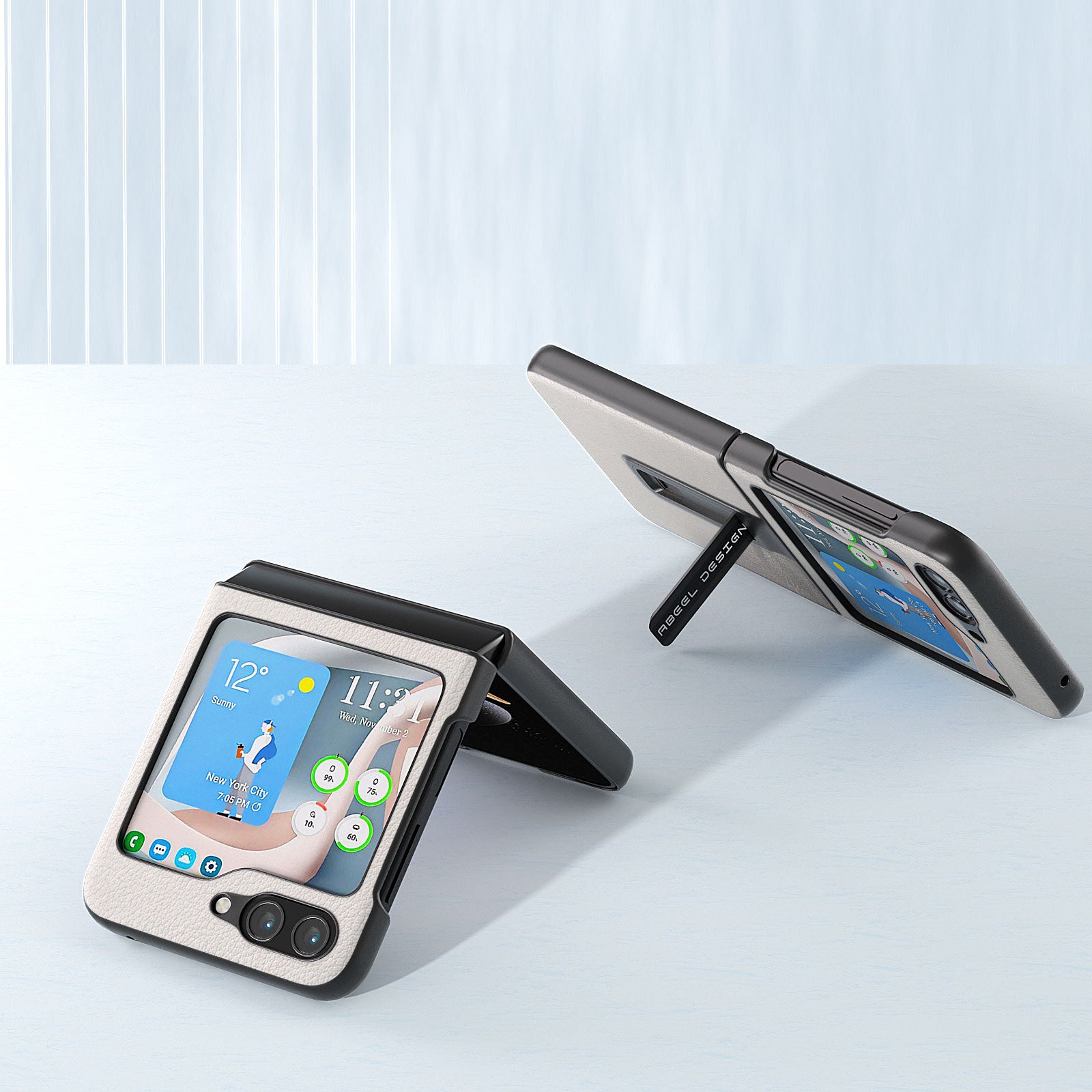 ABEEL For Samsung Galaxy Z Flip5 5G Kickstand Pouzdro na telefon z pravé hovězí kůže PC s texturou ABEEL For Samsung Galaxy Z Flip5 5G Kickstand Pouzdro na telefon z pravé hovězí kůže PC s texturou